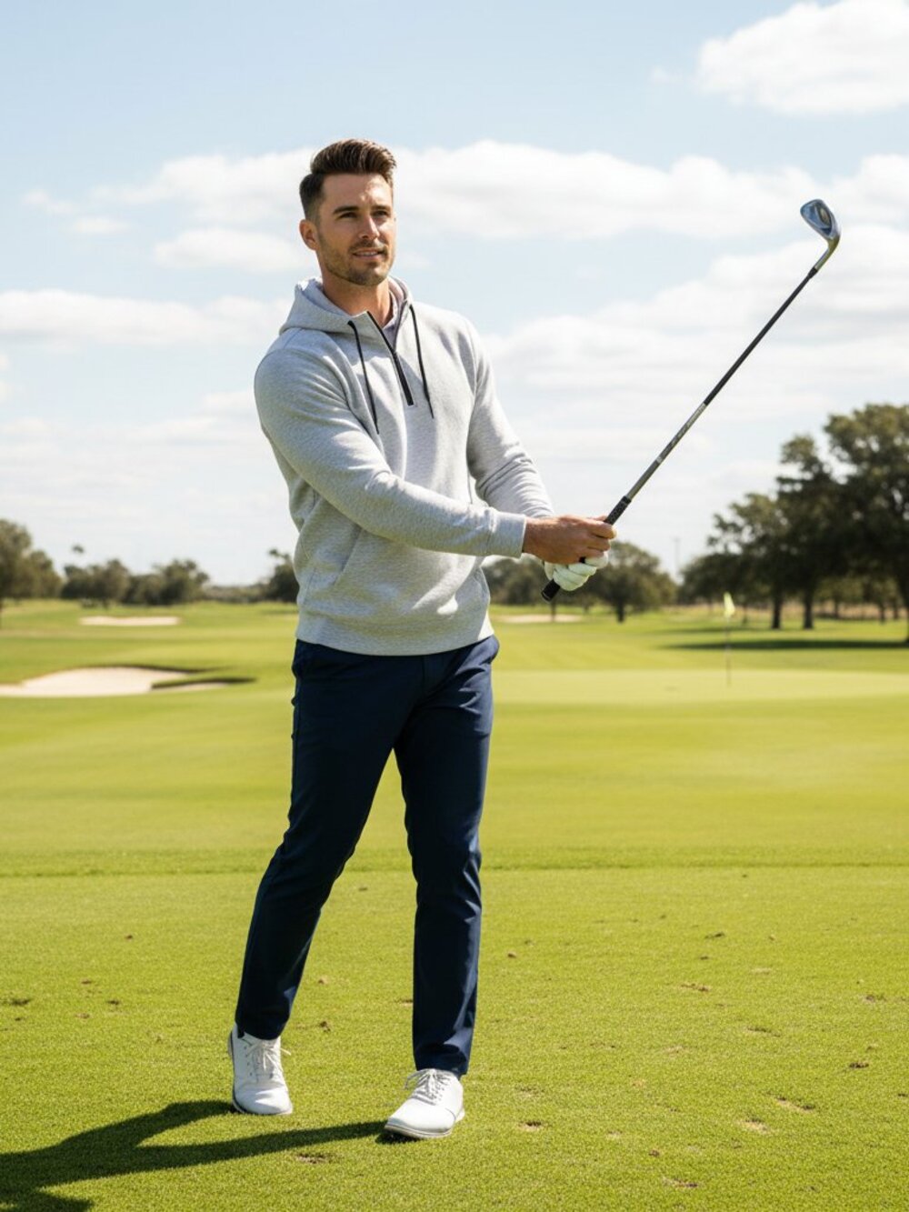 Swannies Vandyke Quarter Zip Hooded Sweatshirt Gray Large Performance Golf Hoodi